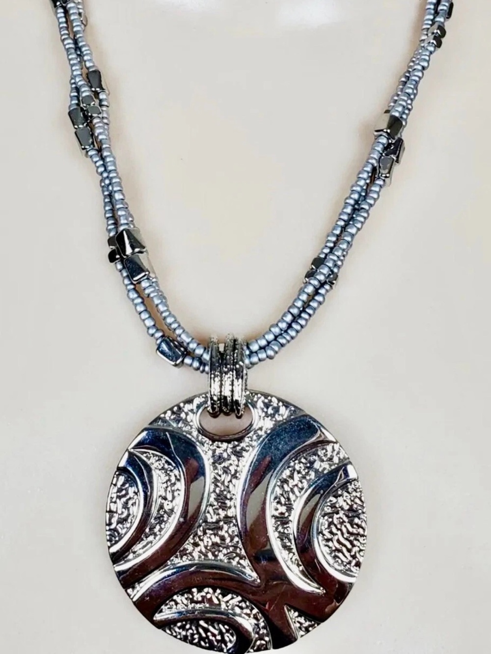 Lia Sophia "Synergy" Pendant Gray Beaded
Statement Necklace